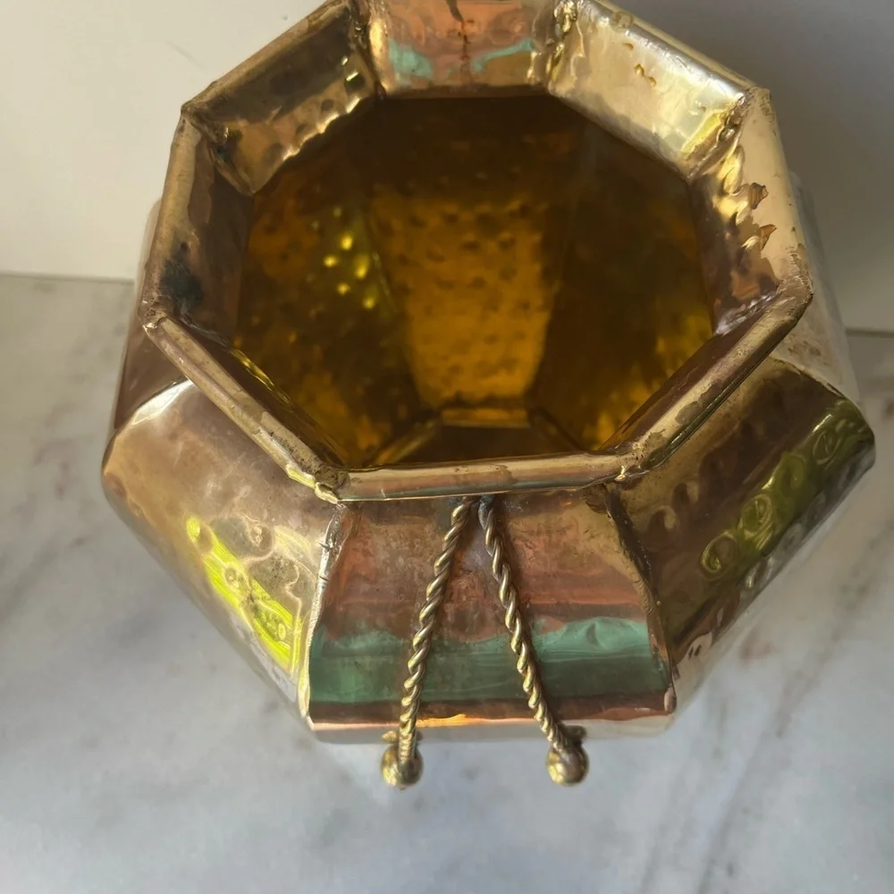 Elegant Gold Vase with Rope Detail vintage brass planter